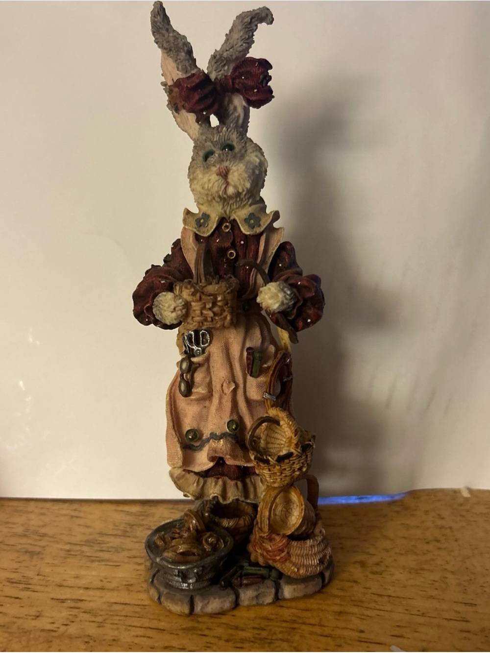 Boyds Bears The Folkstone Collection Bunny Figurine in Cream, Brown and Burgundy